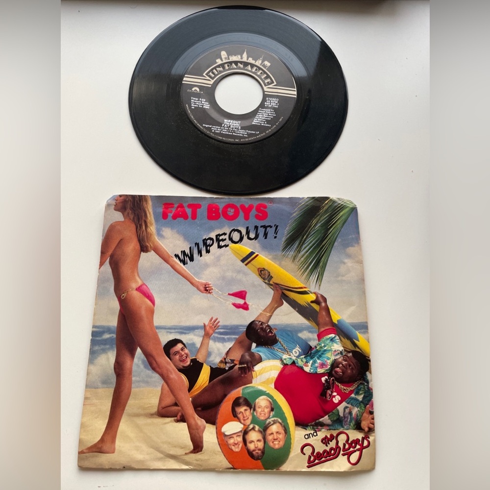Fat Boys & The Beach Boys – Wipeout! - 1987 Tin Pan Apple  7" 45+ Pic Sleeve